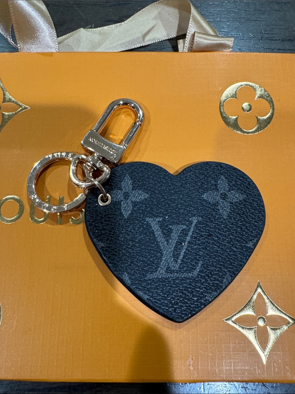 Black Monogram Heart Key Holder with Gold Hardware